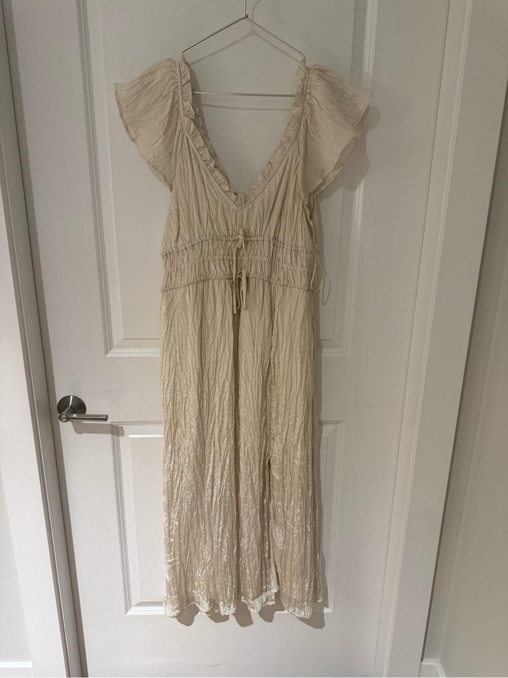 J. Crew Cream V-Neck Ruffle Sleeve Maxi Dress